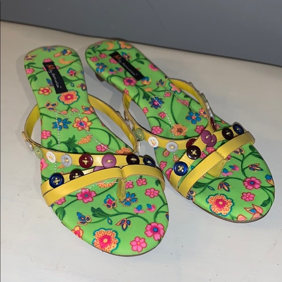 Shoes - Neon green button sandals woman’s 9